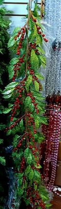 Garland Red Berry Leaf Glittered