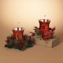 Candleholder Red Glass Floral Ring