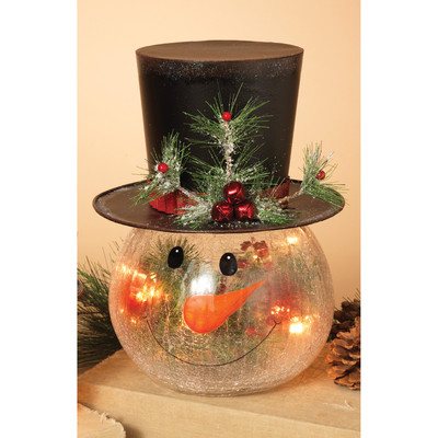 Snowman Jar Glass Crackle Large