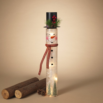 Snowman Glass Lighted Tall