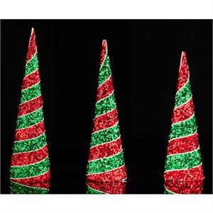 Cone Trees S/3 Red Green Stripe