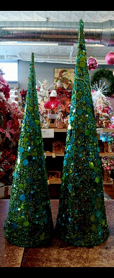 Cone Trees S/2 Sequin Green