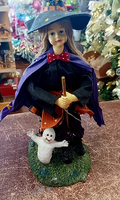 Witch Figurine With Ghost On Base