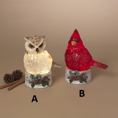 Water Globe Owl & Cardinal