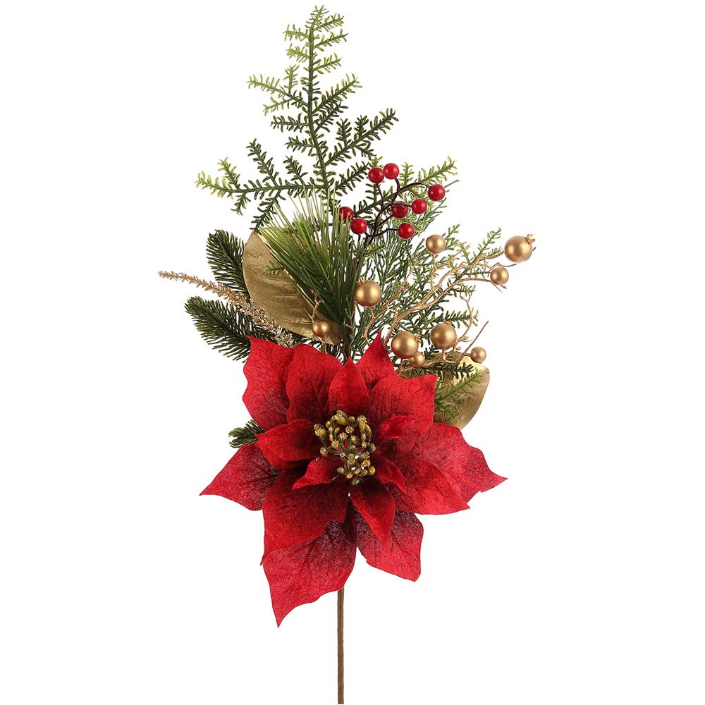 Poinsettia Spray Red Glitter