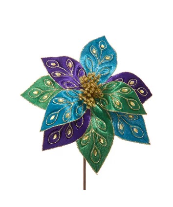 Poinsettia Green Teal Blue Pick
